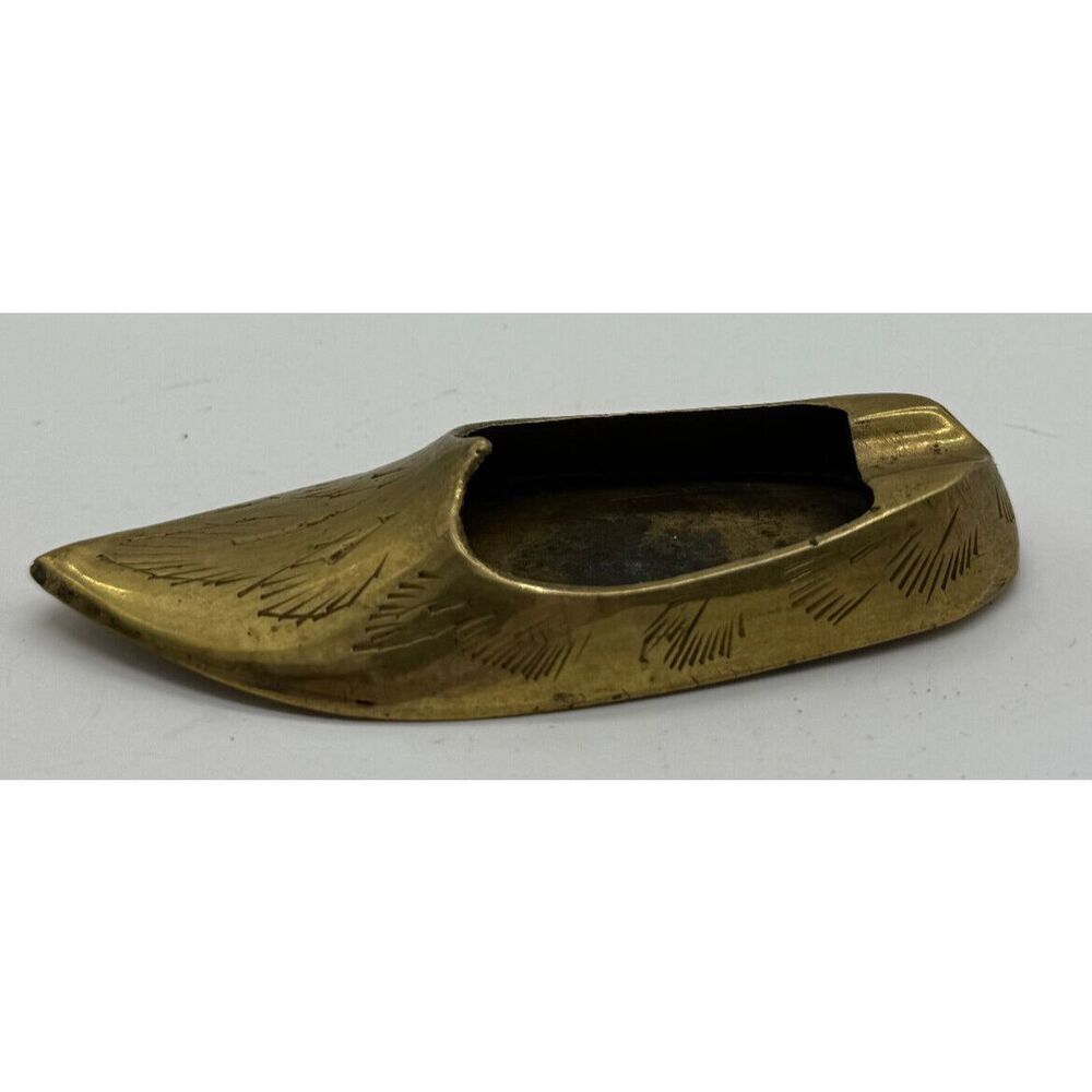 Vintage Brass Shoe Sandal Slipper Incense Burner Holder India Ornate Floral Etch
